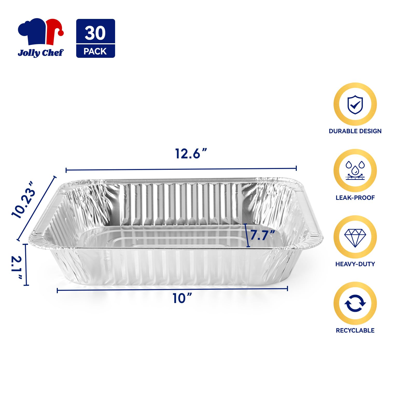 JOLLY CHEF foil pans close-up highlighting reinforced rim for durability.