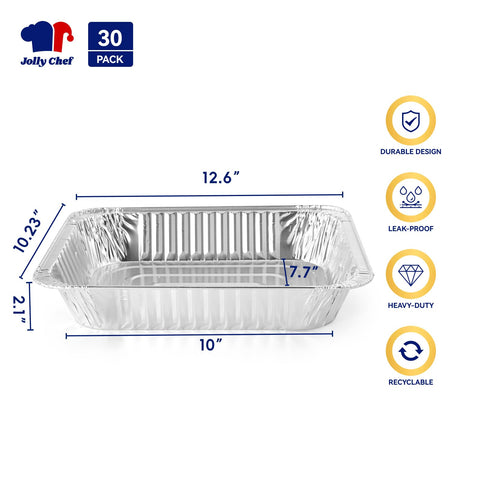 JOLLY CHEF foil pans close-up highlighting reinforced rim for durability.