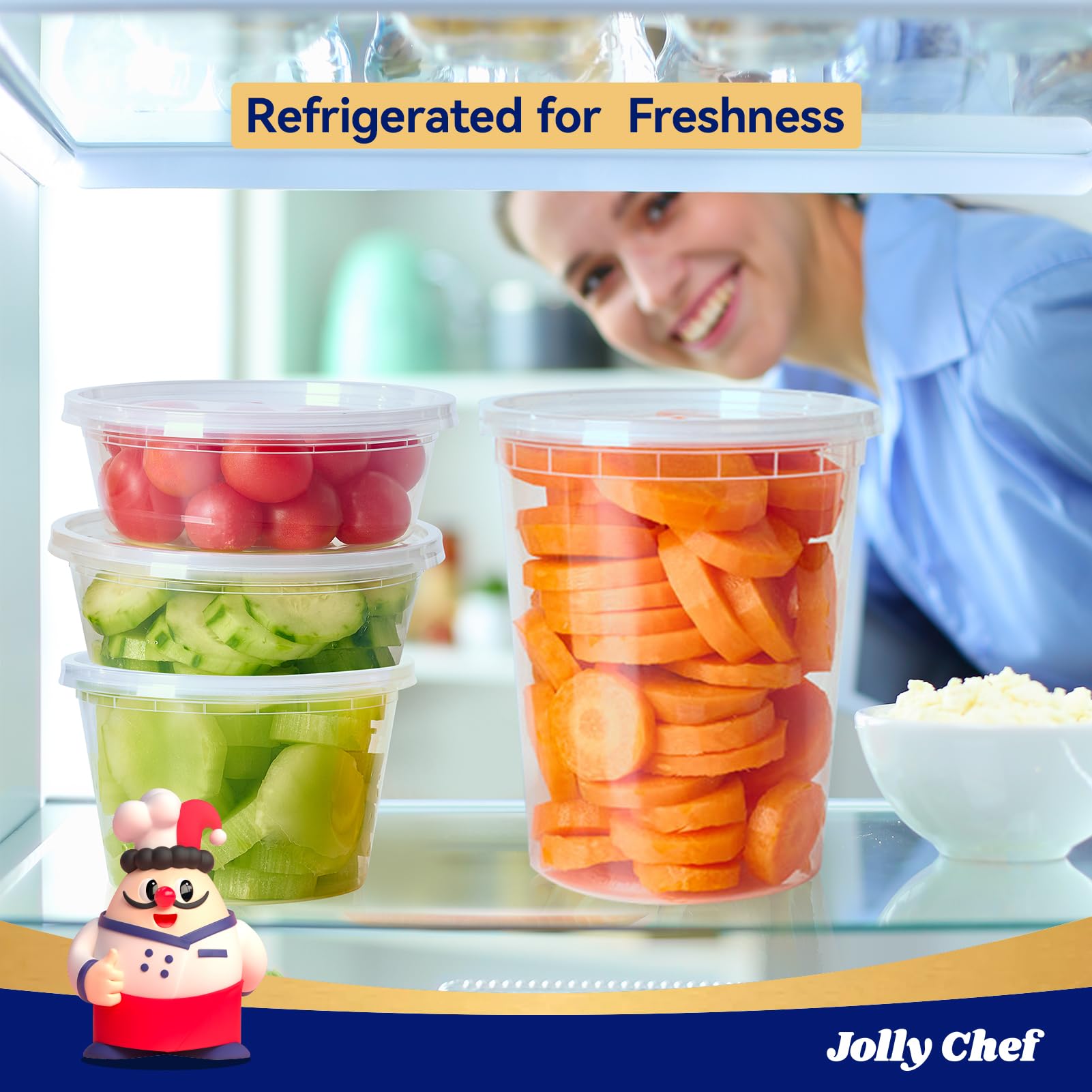 JOLLY CHEF deli container with lid provides secure seal for mess-free transport