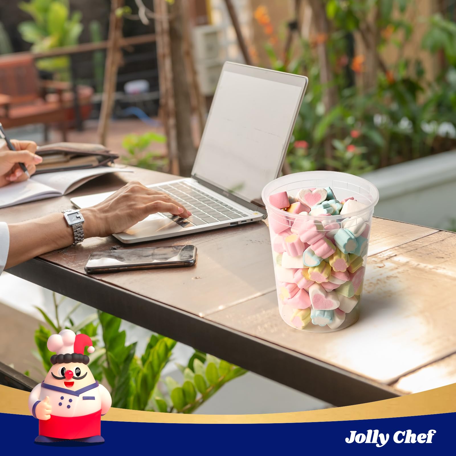 JOLLY CHEF freezer-safe storage helps preserve freshness and leftovers.