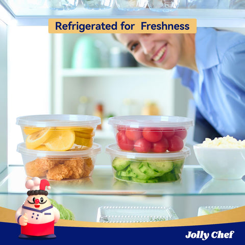 JOLLY CHEF leakproof lid provides an airtight seal for sauces or soups.