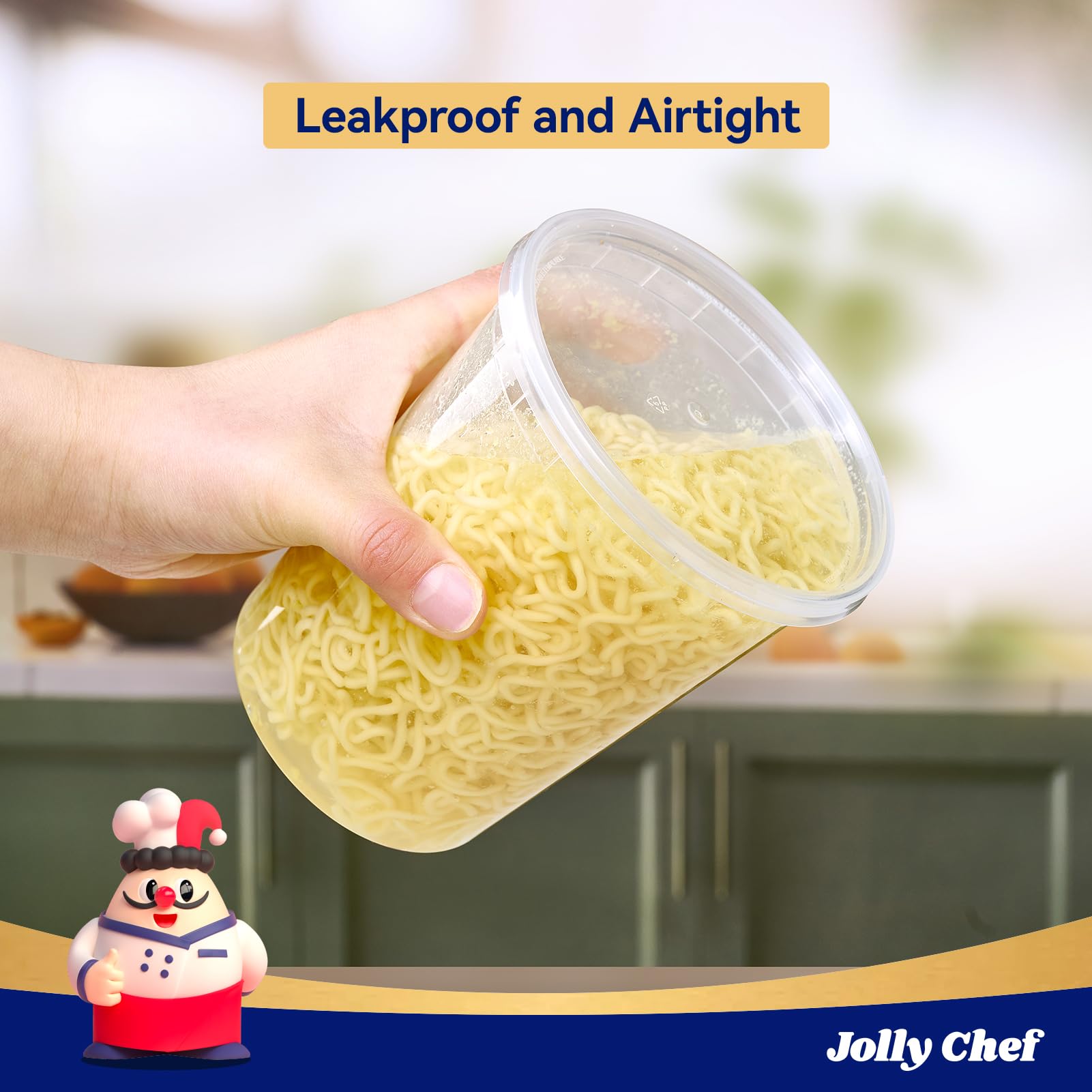 JOLLY CHEF leakproof lids provide a secure seal and spill protection.