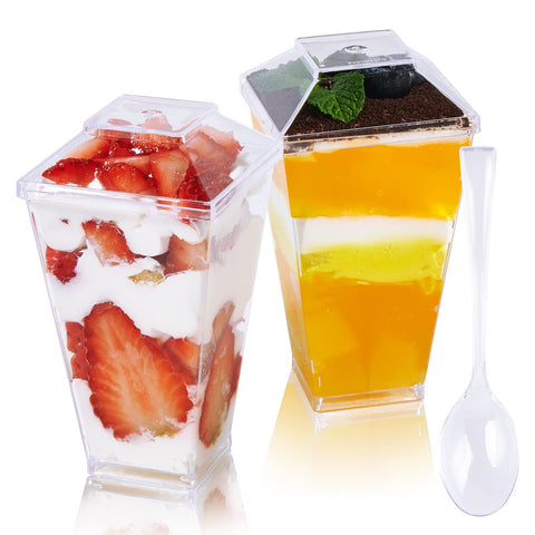 JOLLY CHEF square tall clear dessert cups for elegant party presentations