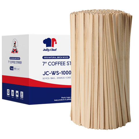 JOLLY CHEF 7-inch birch wood coffee stirrers with smooth surface for easy stirring