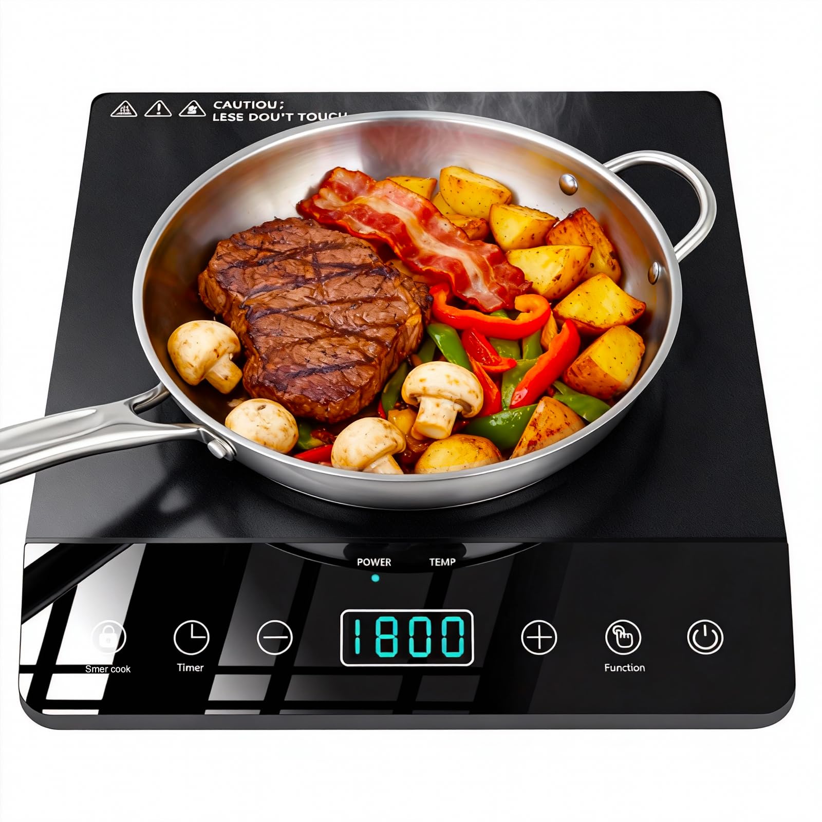 JollyOne induction cooktop top panel with sleek controls for quick cooking decisions.
