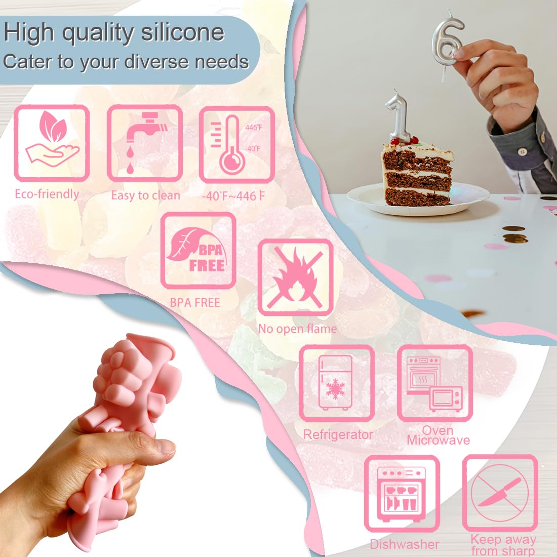 JOMIHONEY two-pack number molds in gray and pink for celebrations