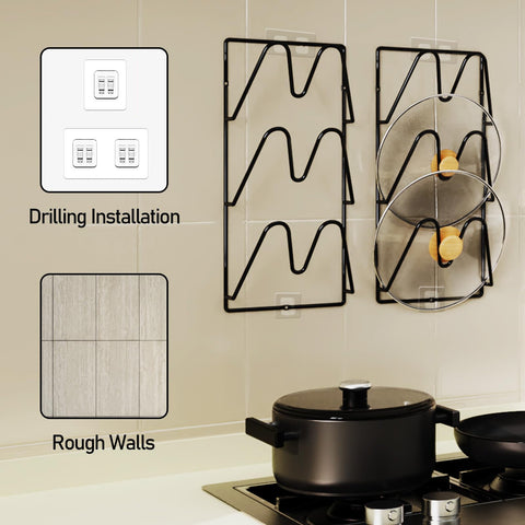 Jomoto cabinet-door lid rack keeps lids accessible while cooking.