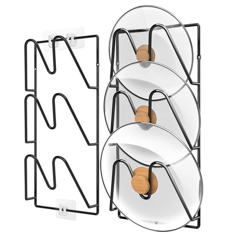 Jomoto pot lid organizer 6-tier rack keeps lids neatly upright for easy access.