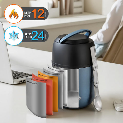 JOOPETALK blue inner lid folds spoon for on-the-go dining without extra cutlery