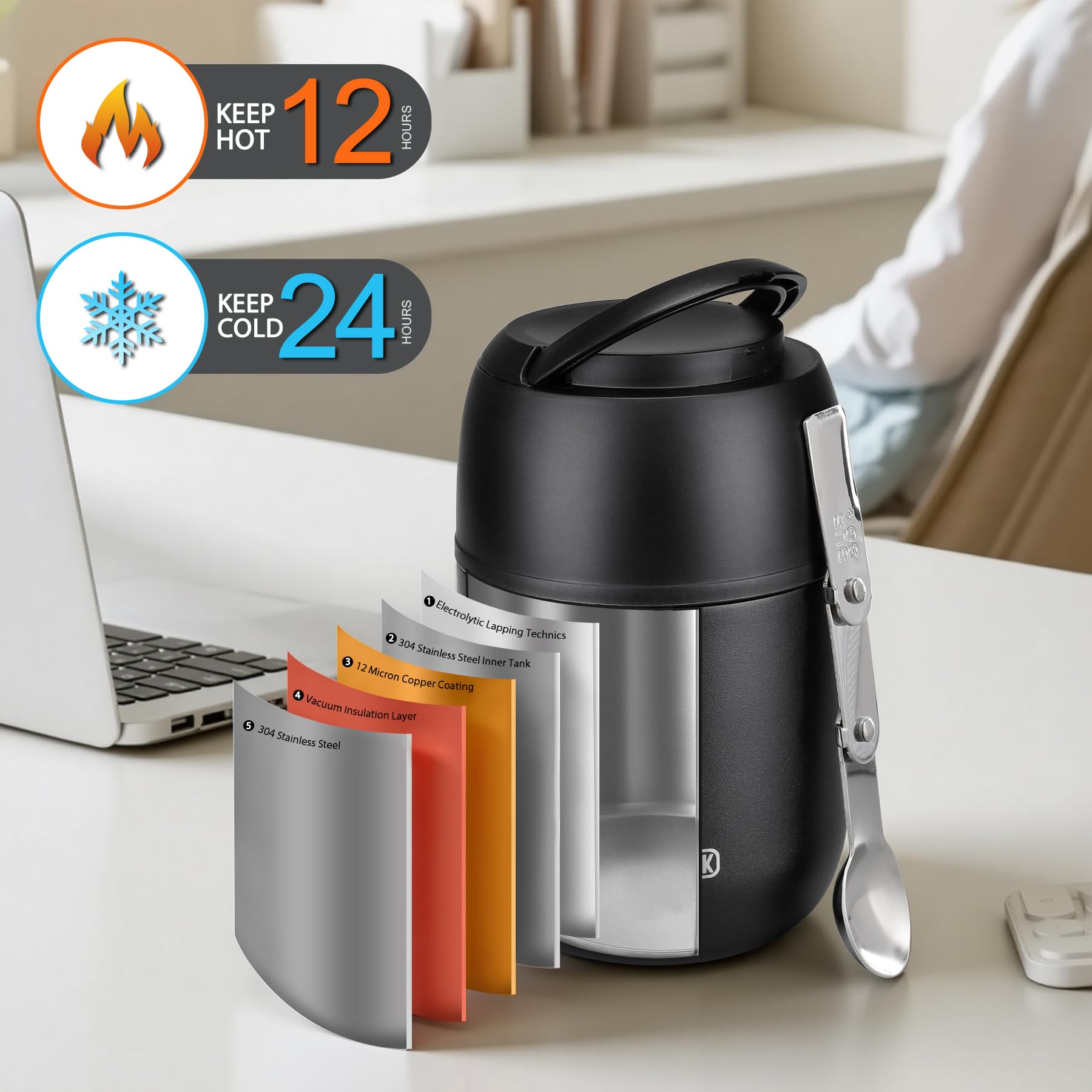 JOOPETALK inner lid includes a foldable spoon to reduce carry extras.