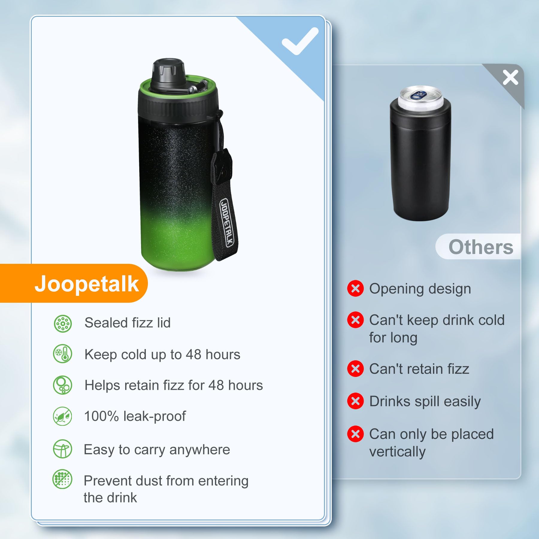 JOOPETALK carrying strap makes outdoor drinks easy to transport.