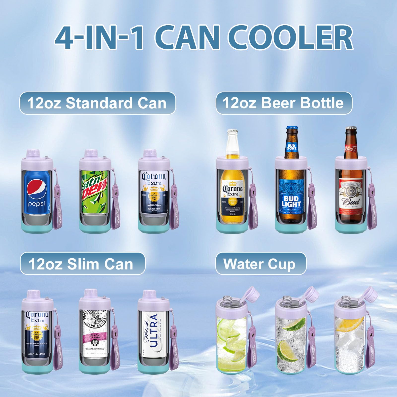 JOOPETALK universal can cooler supports slim cans and bottles for multiple drinks.