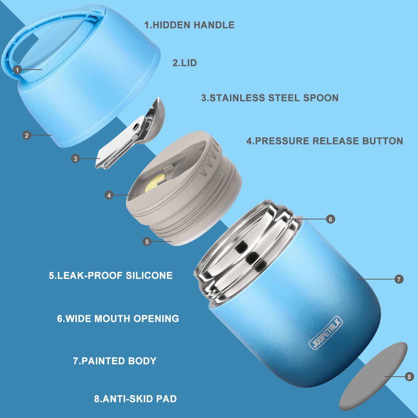 JOOPETALK wide-mouth opening blue for easy filling and cleaning