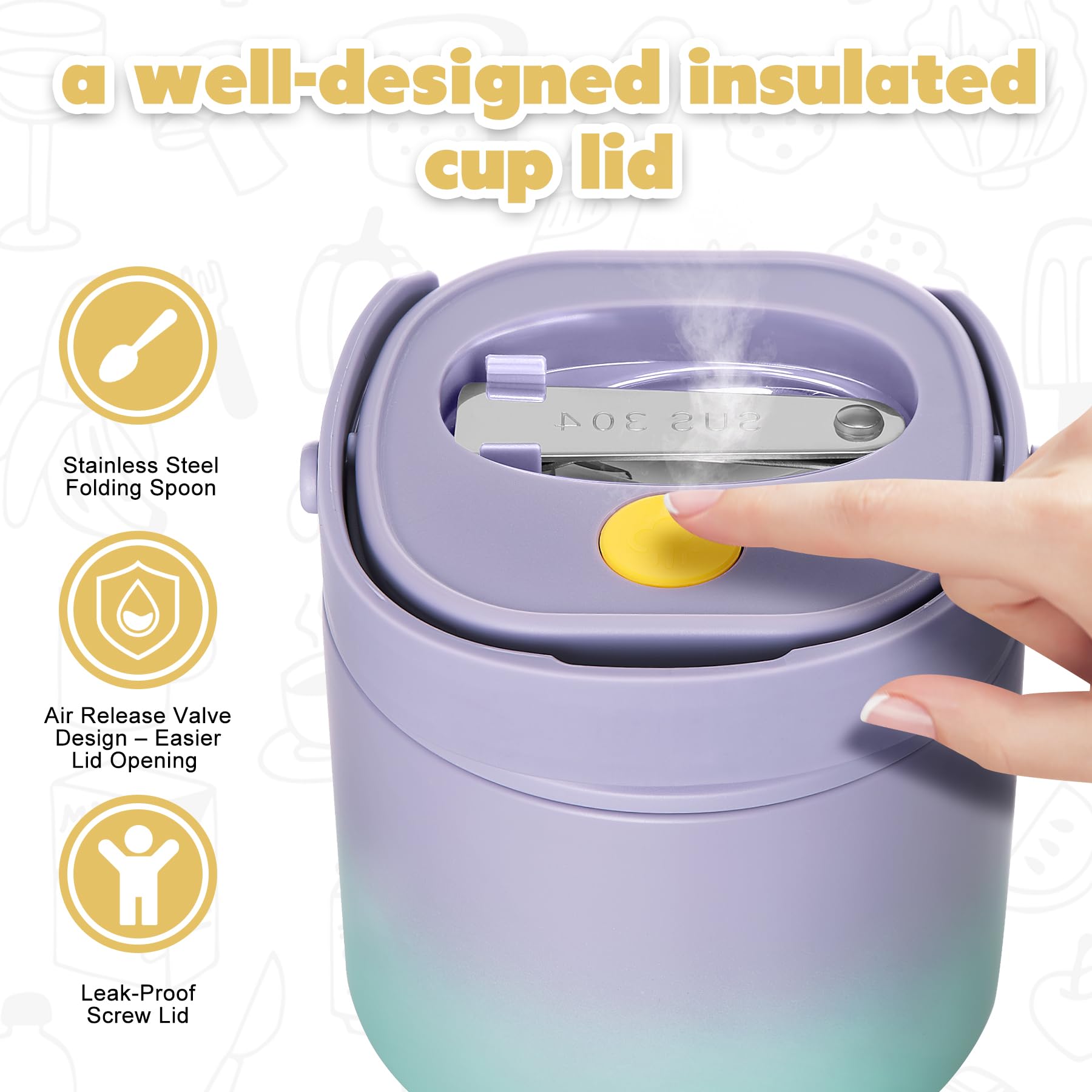 JOOPETALK Wide-mouth opening for easy filling and cleaning of the insulated jar.