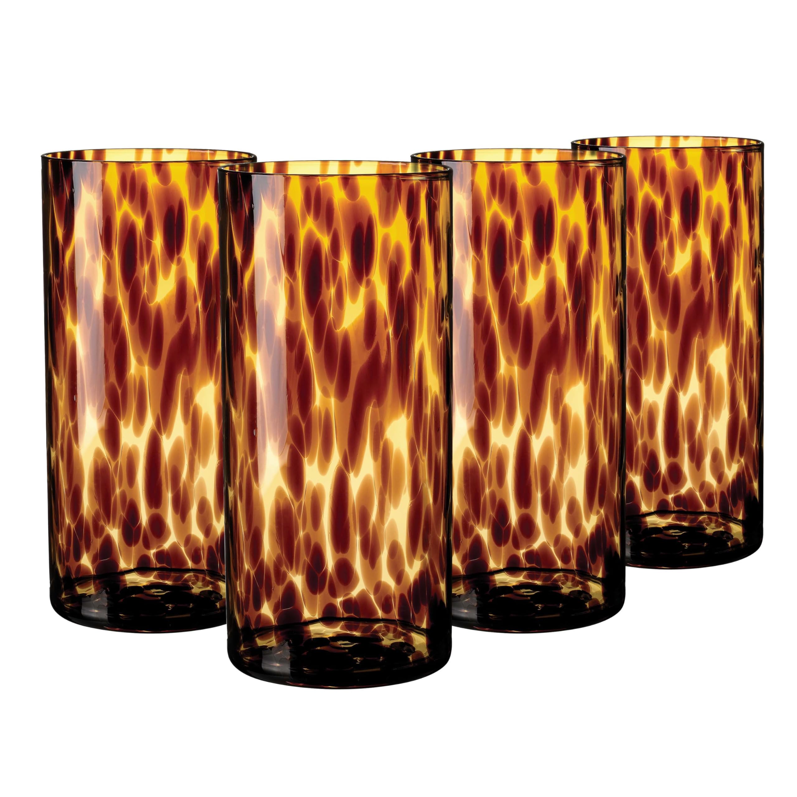 Joseph Sedgh Collection tortoise-shell highball glass set, 14.54 oz capacity for cocktails.