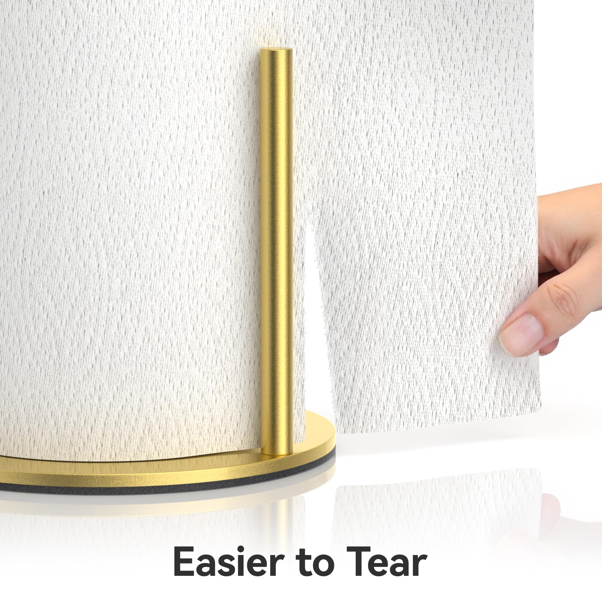 Josmimic paper towel holder side view in gold shows a sleek silhouette and easy access.
