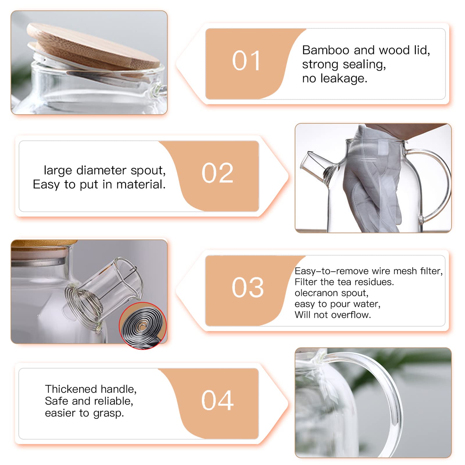 JOUALY glass teapot with removable infuser keeps leaves contained