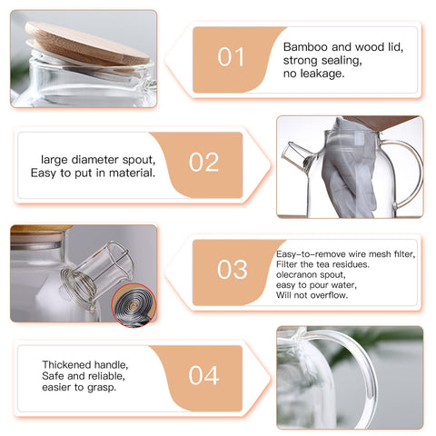 JOUALY glass teapot with removable infuser keeps leaves contained