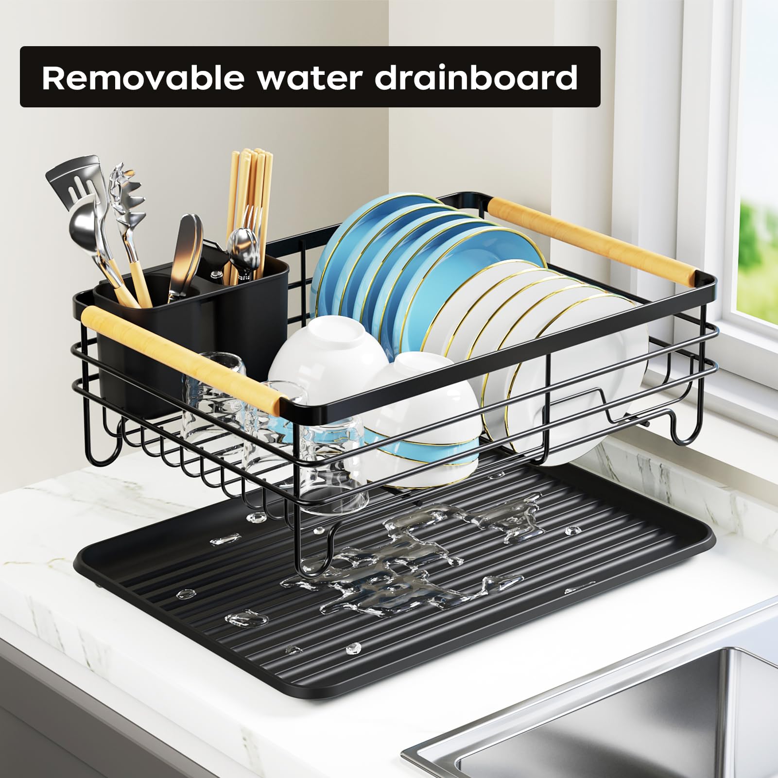 jouzevic dish rack features a removable drainboard for easy cleaning and drying flexibility.