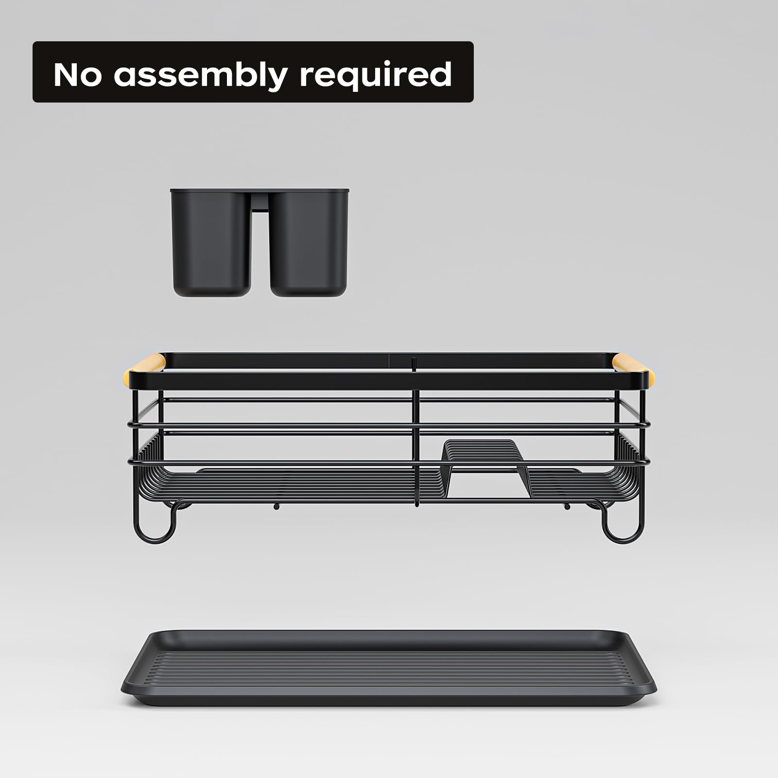 jouzevic compact black dish rack complements modern kitchen counters.