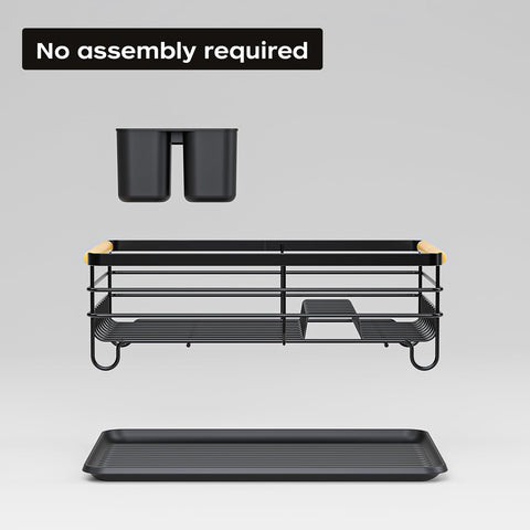 jouzevic compact black dish rack complements modern kitchen counters.