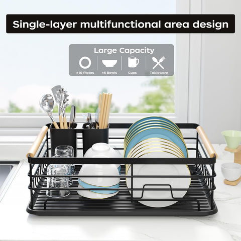 jouzevic thickened metal dish rack providing sturdy counter support during daily drying.