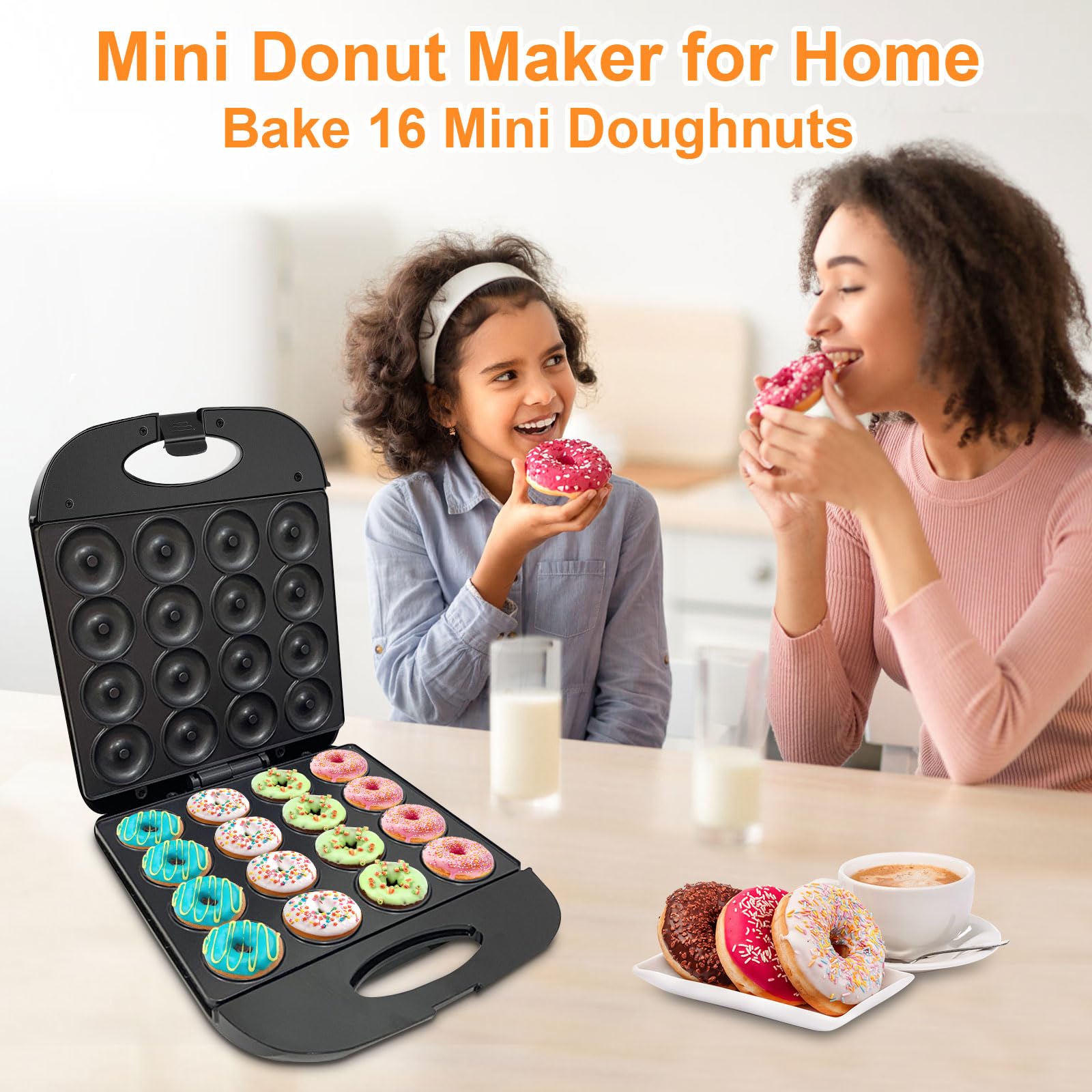 JOVELL mini donut maker double-sided heating close-up for even baking results.