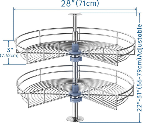 Two rotating shelves provide quick access to bakeware and gadgets