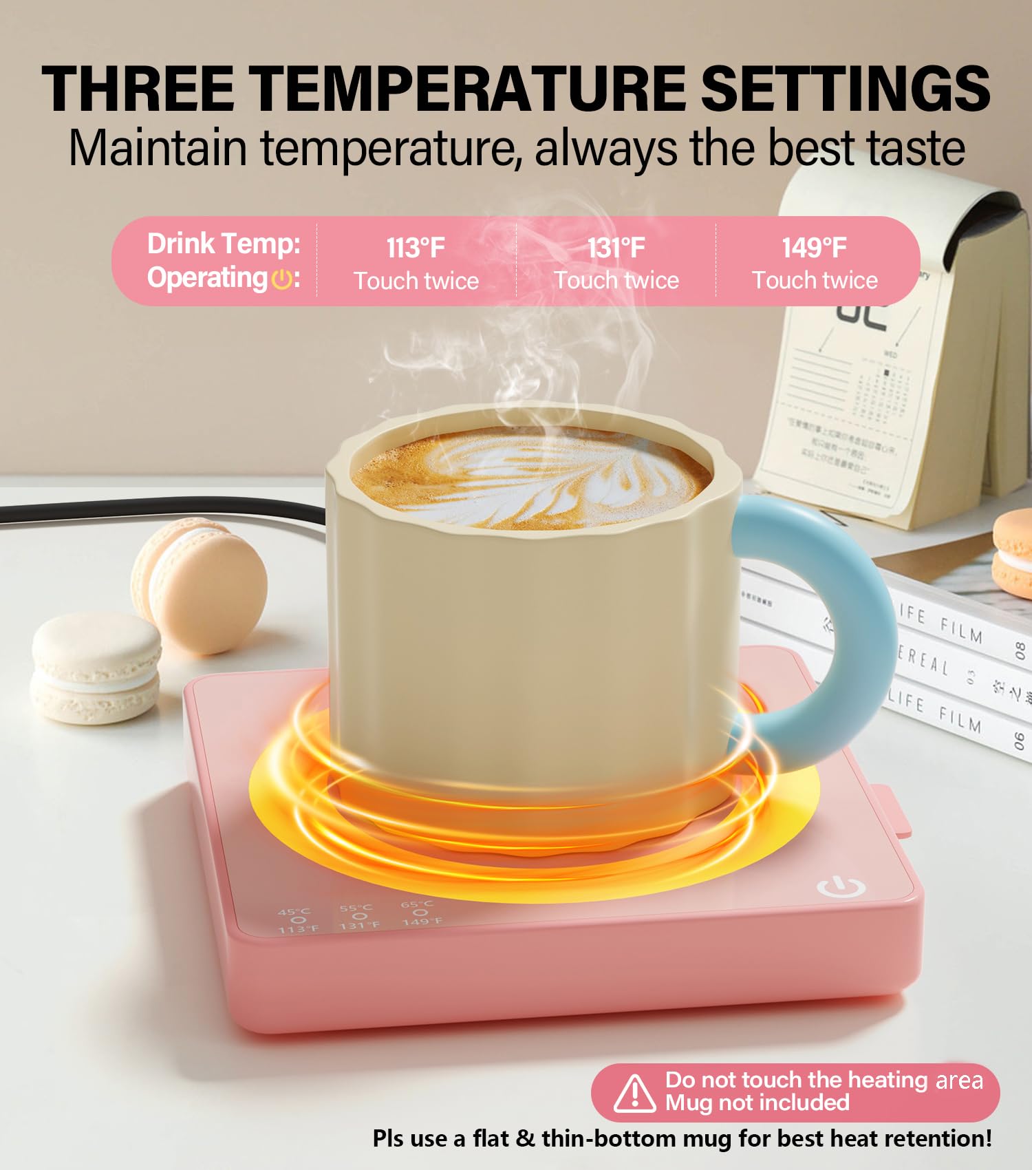 JOWHOL three-temperature settings dial for coffee, tea, or hot chocolate at your desk