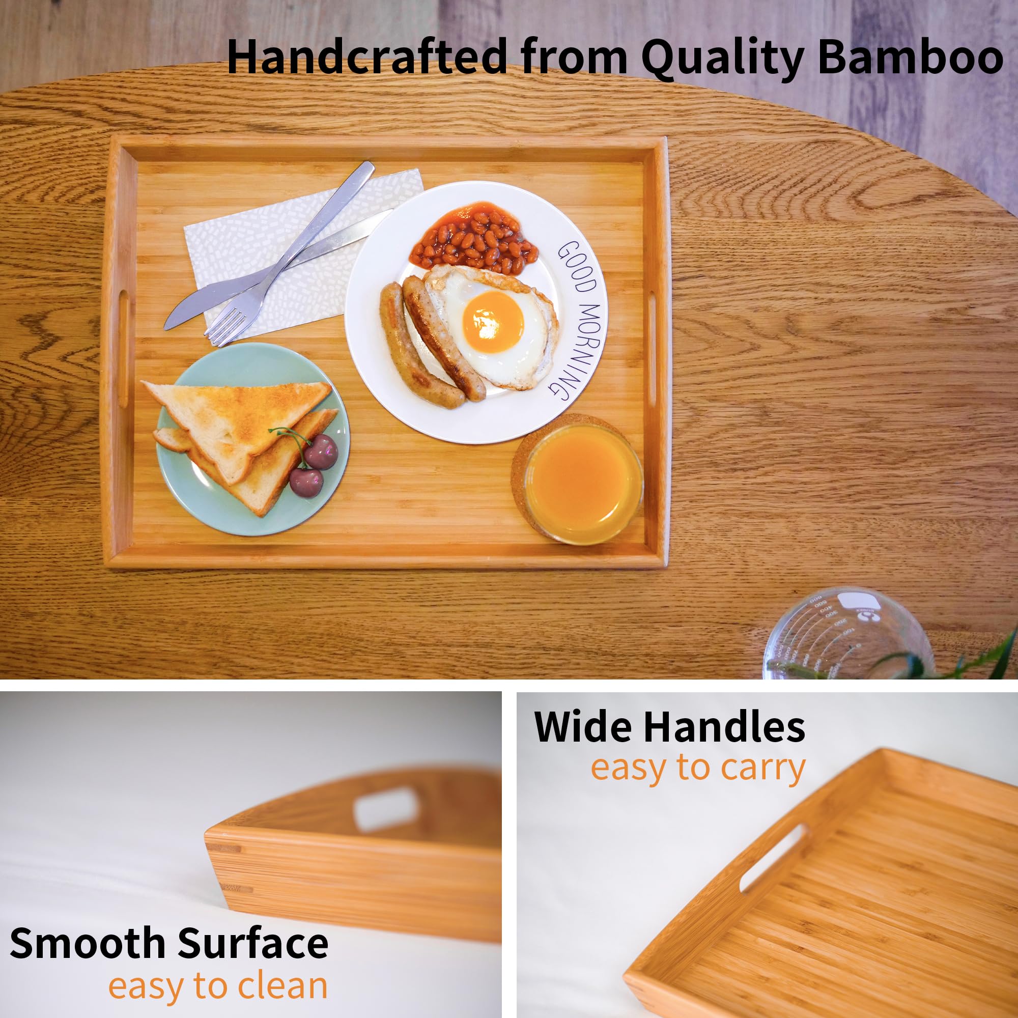 Joy&Grace bamboo tray on coffee table for entertaining guests