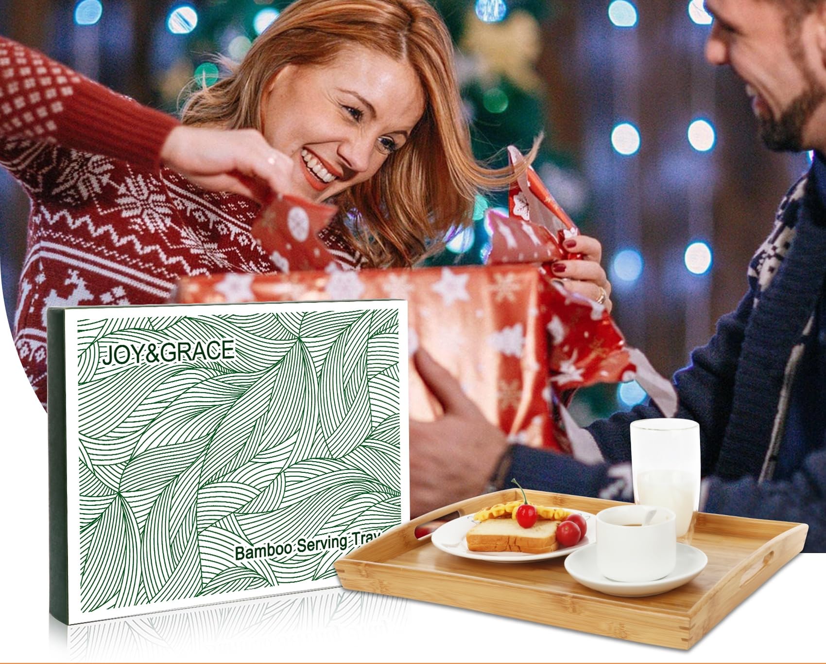 Joy&Grace bamboo tray with wide handles for secure carrying