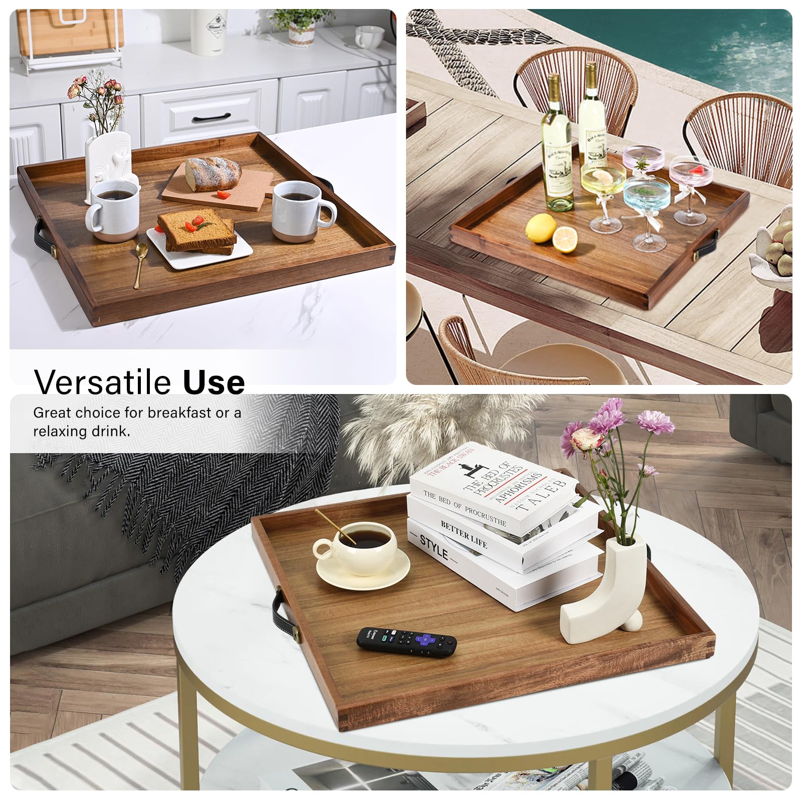 Joy&Grace square tray fits ottomans and coffee tables with style.