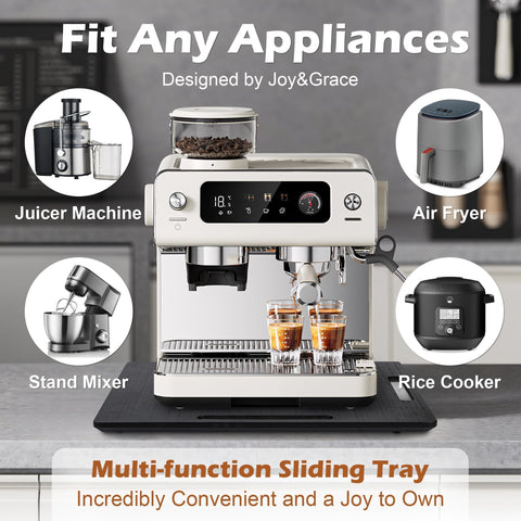 Joy&Grace espresso machine sliding tray keeps your counter organized.