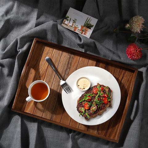 Joy&Grace natural acacia wood grain tray highlighting texture and warmth