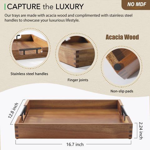 Close-up acacia grain on Joy&Grace tray, highlighting warm, durable finish.