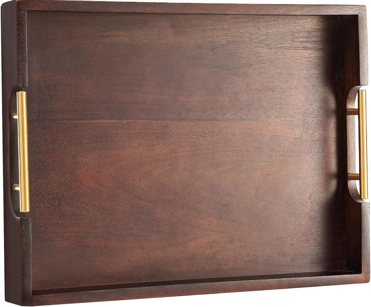 Joy&Grace ottoman tray in acacia wood with natural grain for stylish living room decor