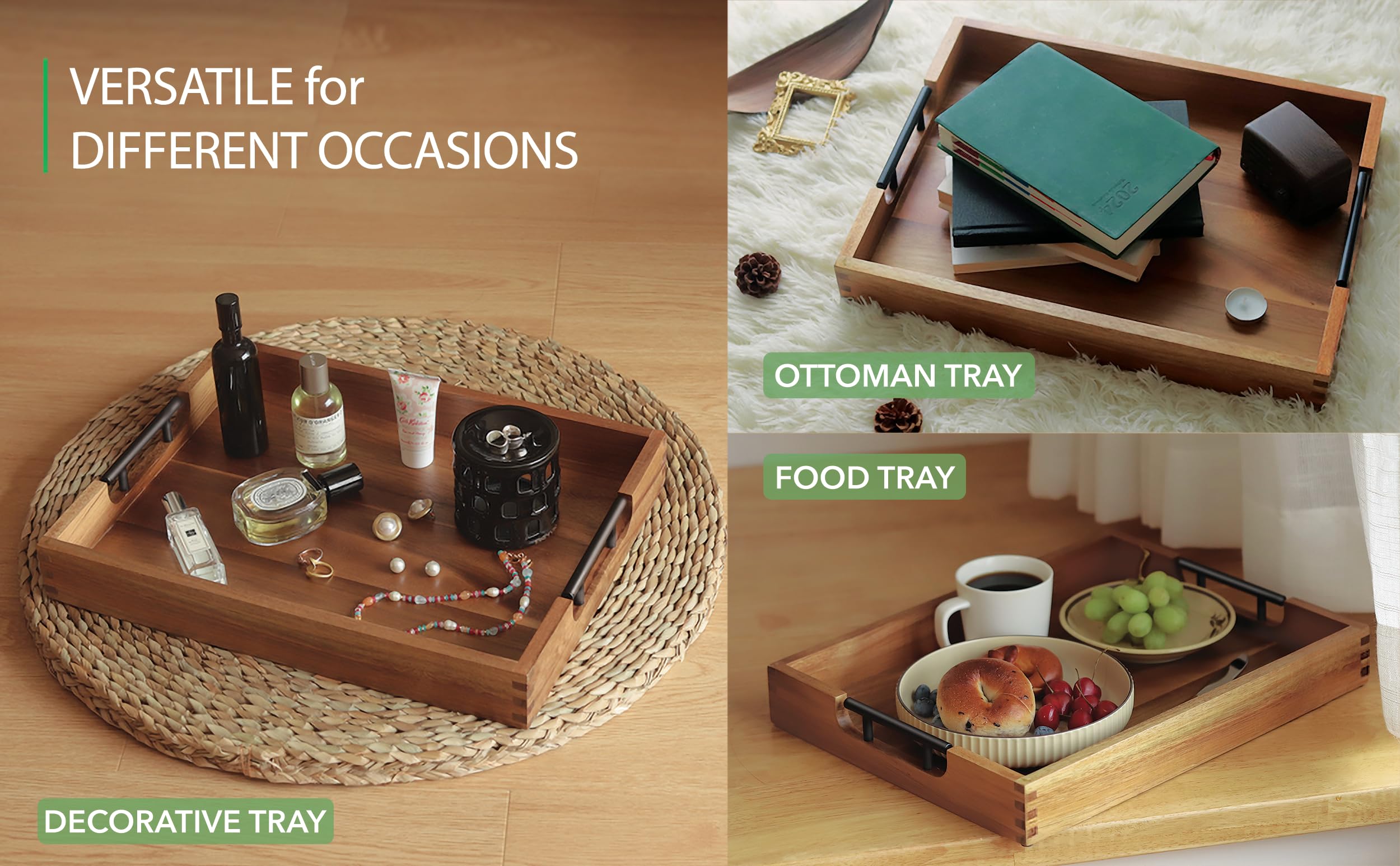 Joy&Grace tray on coffee table enhances decor with functional surface.