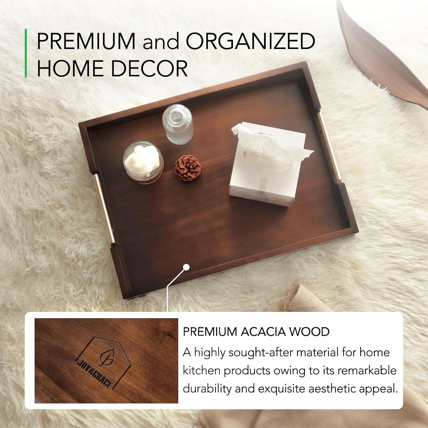 Joy&Grace ottoman tray on a coffee table enhances serving and organization
