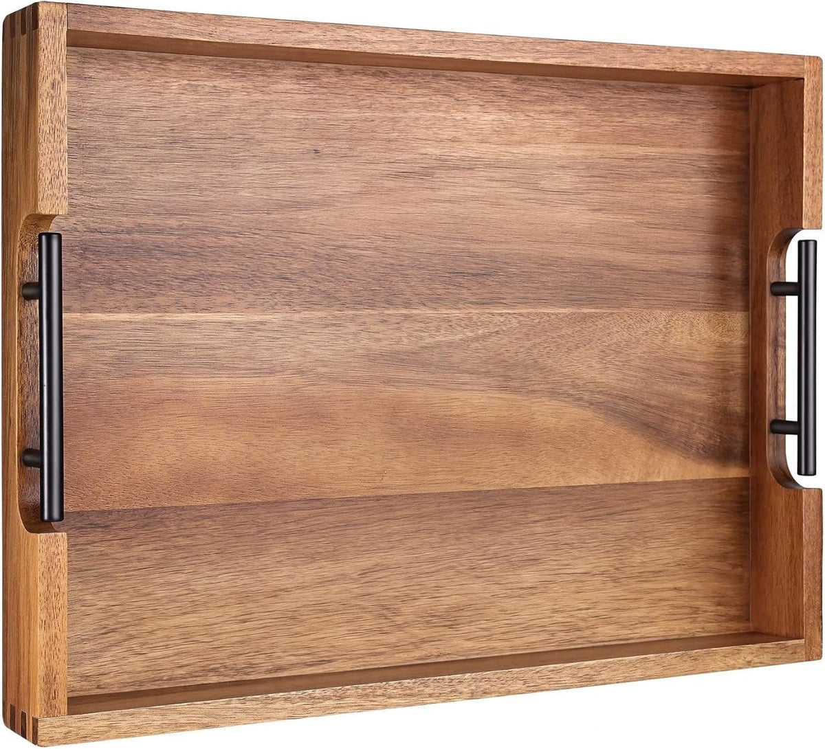 Joy&Grace ottoman tray natural acacia wood for stylish living room organization.