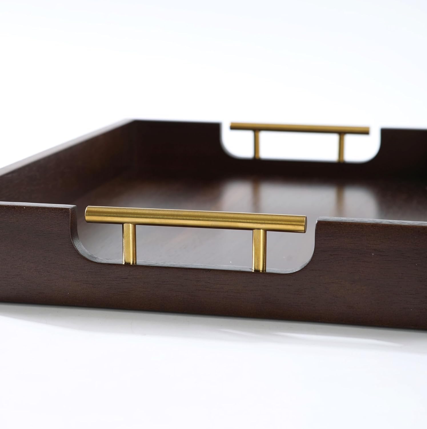 Joy&Grace ottoman tray protects surfaces with padding while adding warm wood tone