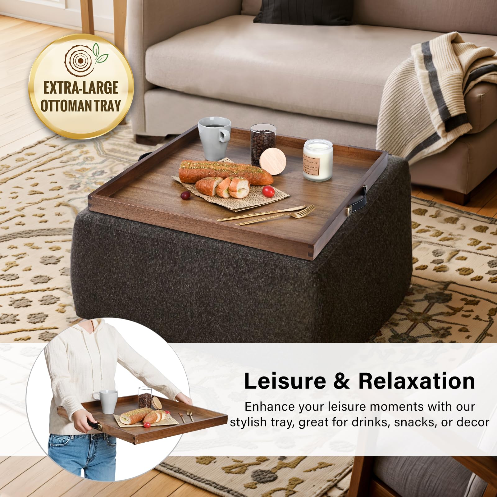 Joy&Grace leather-handled design offers easy carrying and versatile use.