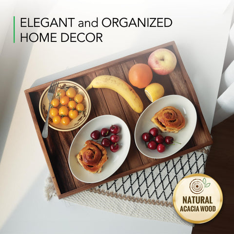 Joy&Grace wood tray used for food and drinks at a dining or kitchen area