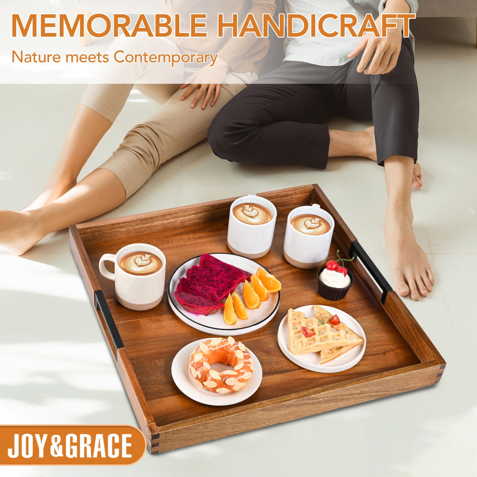 Joy&Grace wood tray surface close-up with hand-sanded smooth finish