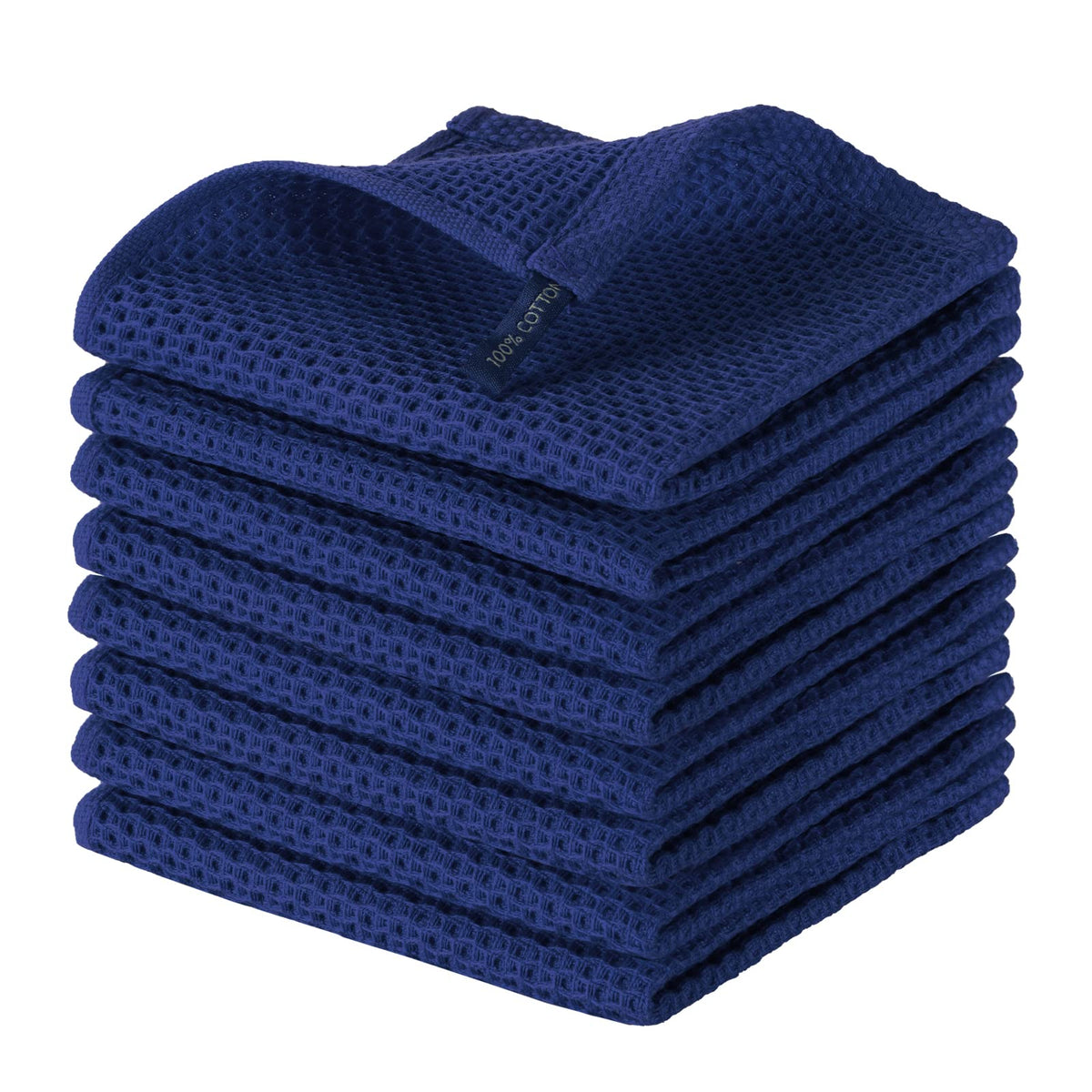 Joybest cotton kitchen dish cloths in navy close-up, ultra soft and highly absorbent.