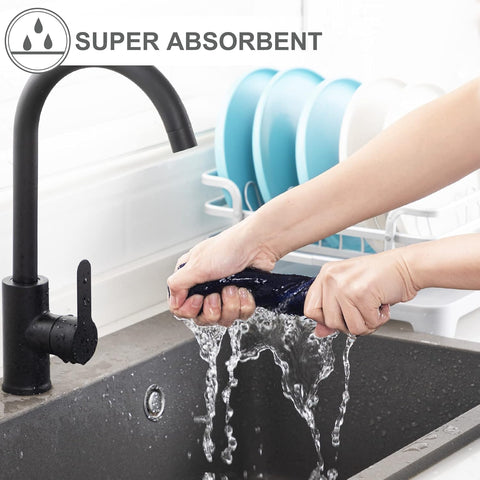 Joybest navy dish cloths, durable and absorbent for drying dishes and wiping counters.