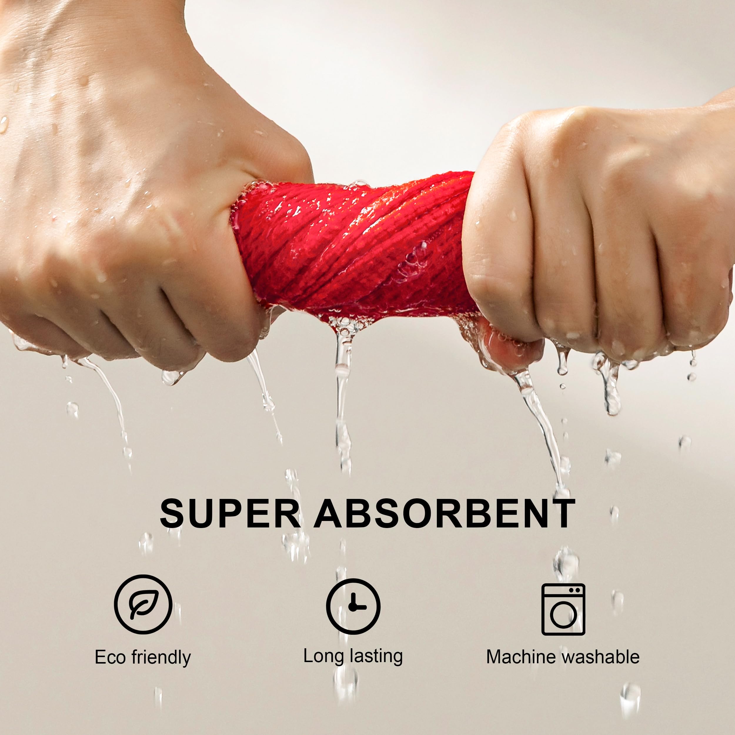 Joybest dish cloths shown with easy-care guidelines for machine washing