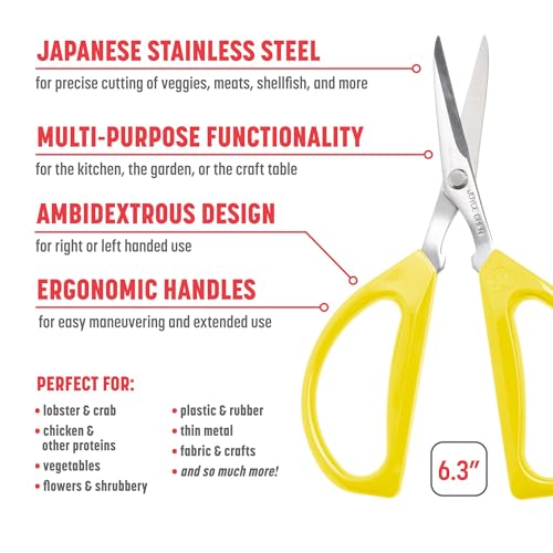 Joyce Chen Original Unlimited Scissors kitchen use demonstrates versatile performance for food prep.