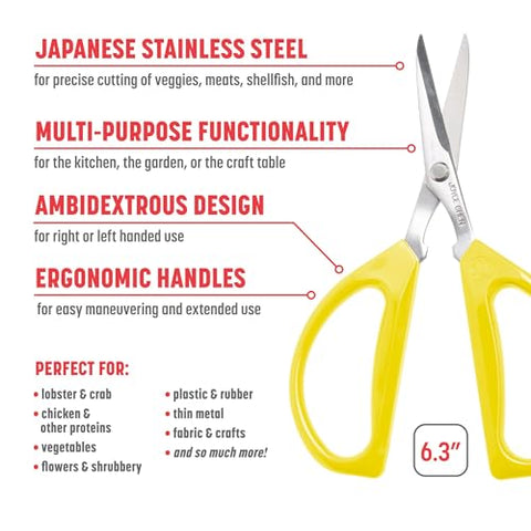 Joyce Chen Original Unlimited Scissors kitchen use demonstrates versatile performance for food prep.