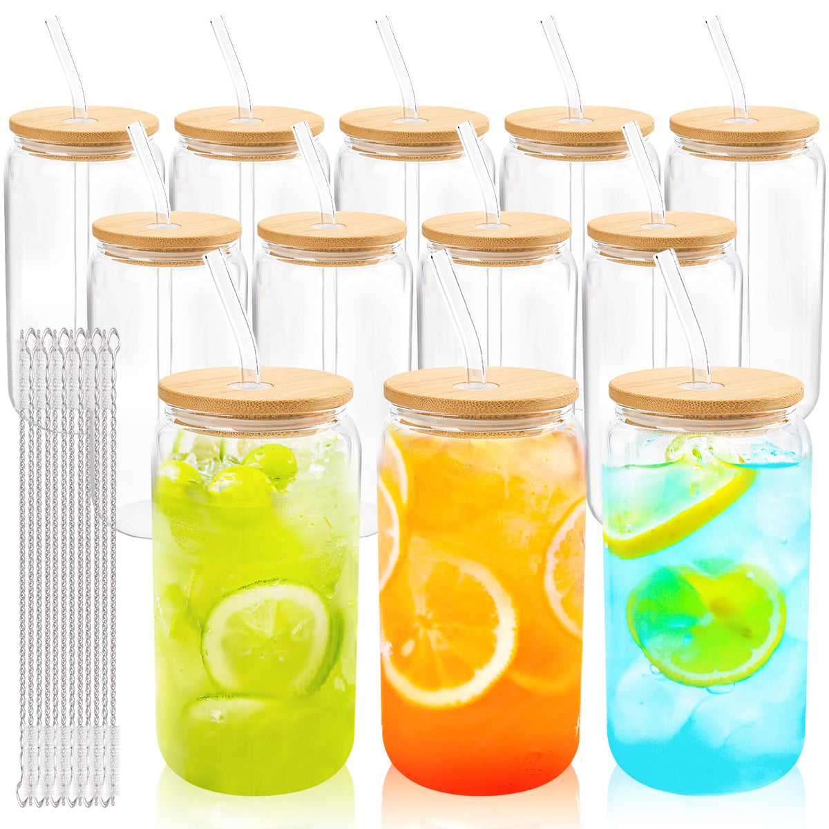 Joyclub 12-set glass cups with bamboo lids ideal for parties and events