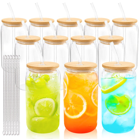 Joyclub 12-set glass cups with bamboo lids ideal for parties and events